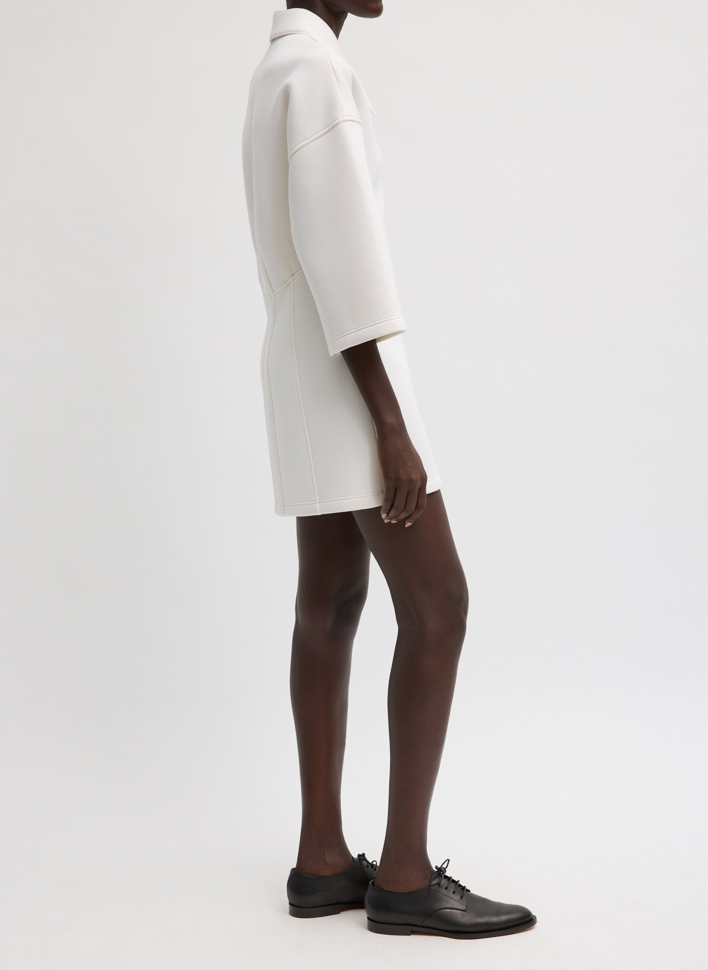 Bonded Viscose Zip Front Short Sleeve Slim Tunic | Tibi Ivory