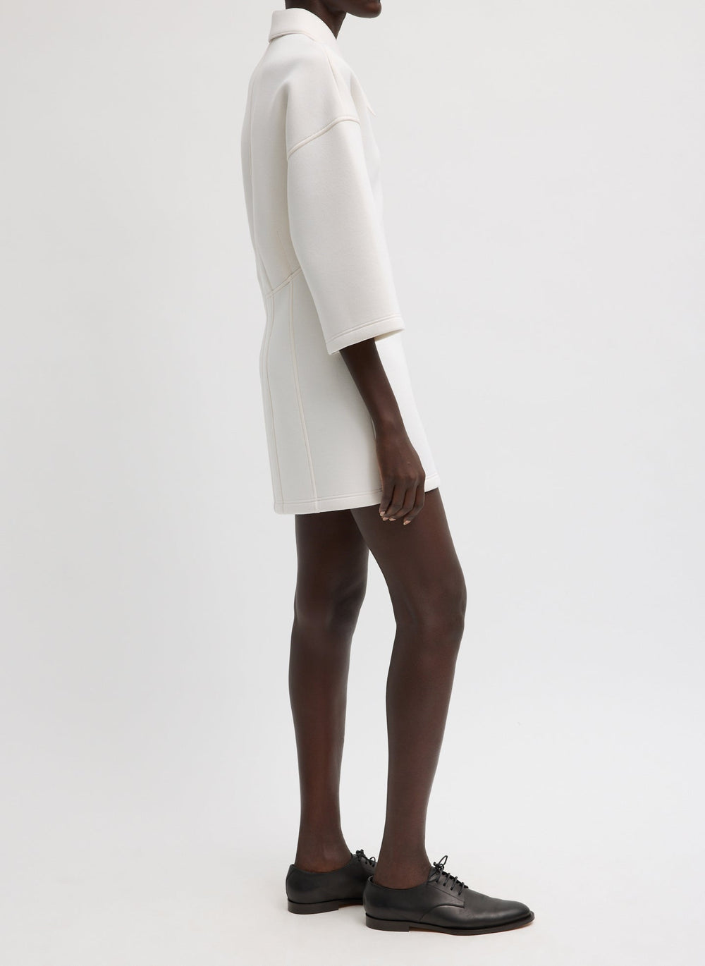 Bonded Viscose Zip Front Short Sleeve Slim Tunic | Tibi Ivory