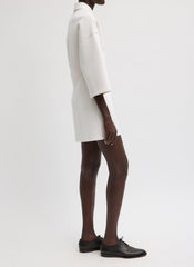 Bonded Viscose Zip Front Short Sleeve Slim Tunic | Tibi Ivory