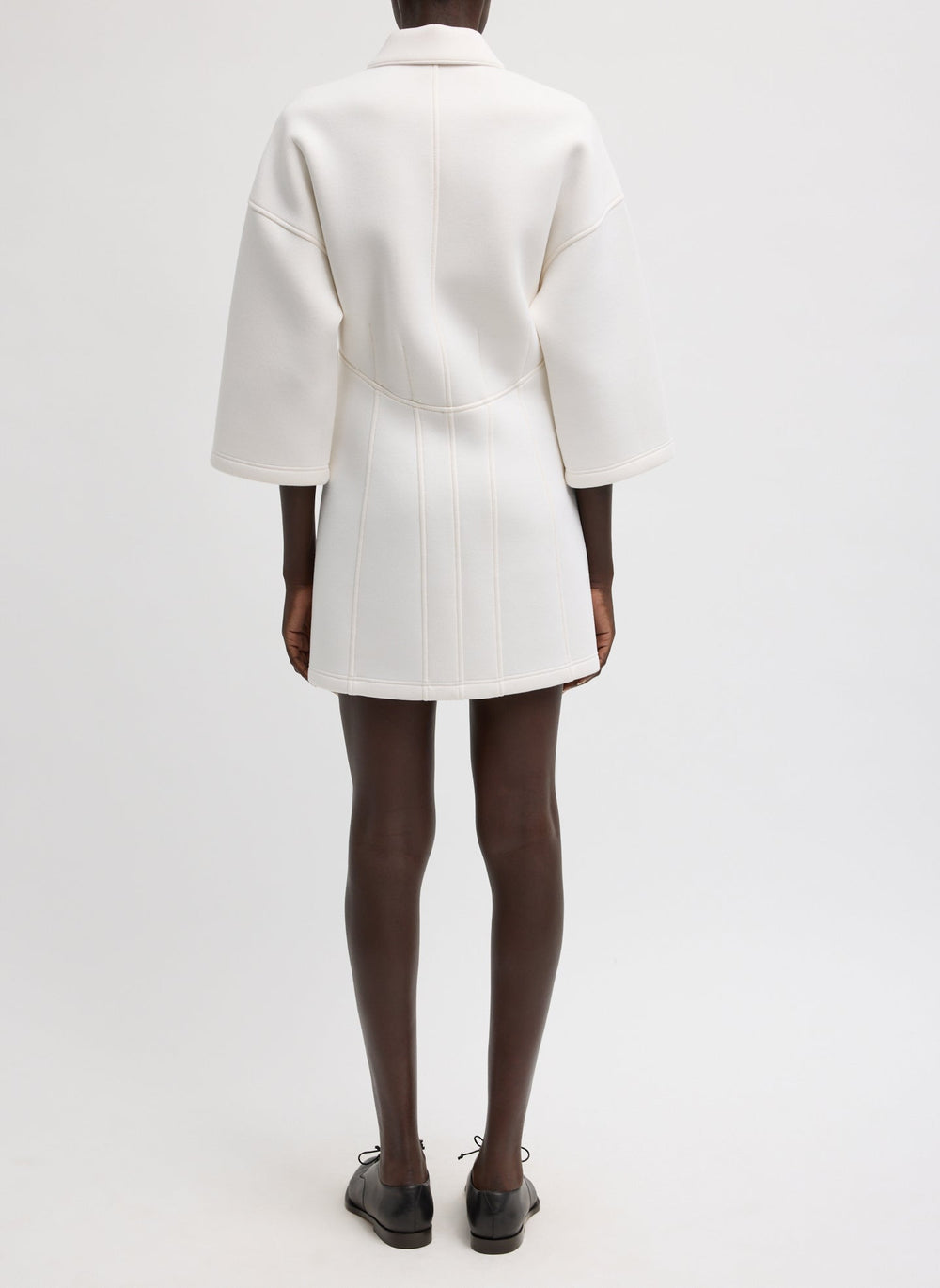 Bonded Viscose Zip Front Short Sleeve Slim Tunic | Tibi Ivory