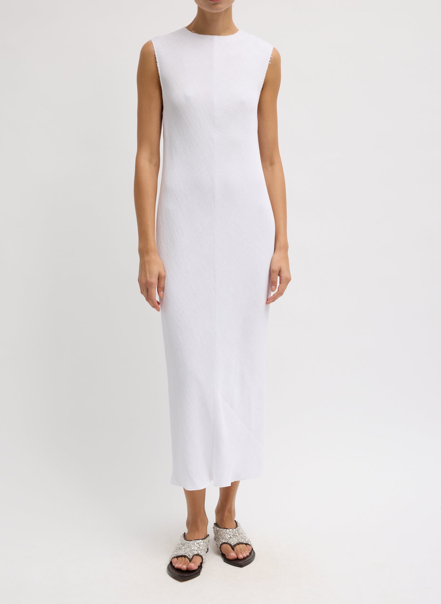 Viscose Plisse Sleeveless Bias Dress | Tibi White