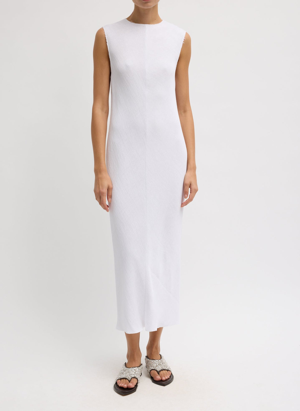 Viscose Plisse Sleeveless Bias Dress | Tibi White