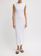 Viscose Plisse Sleeveless Bias Dress | Tibi White
