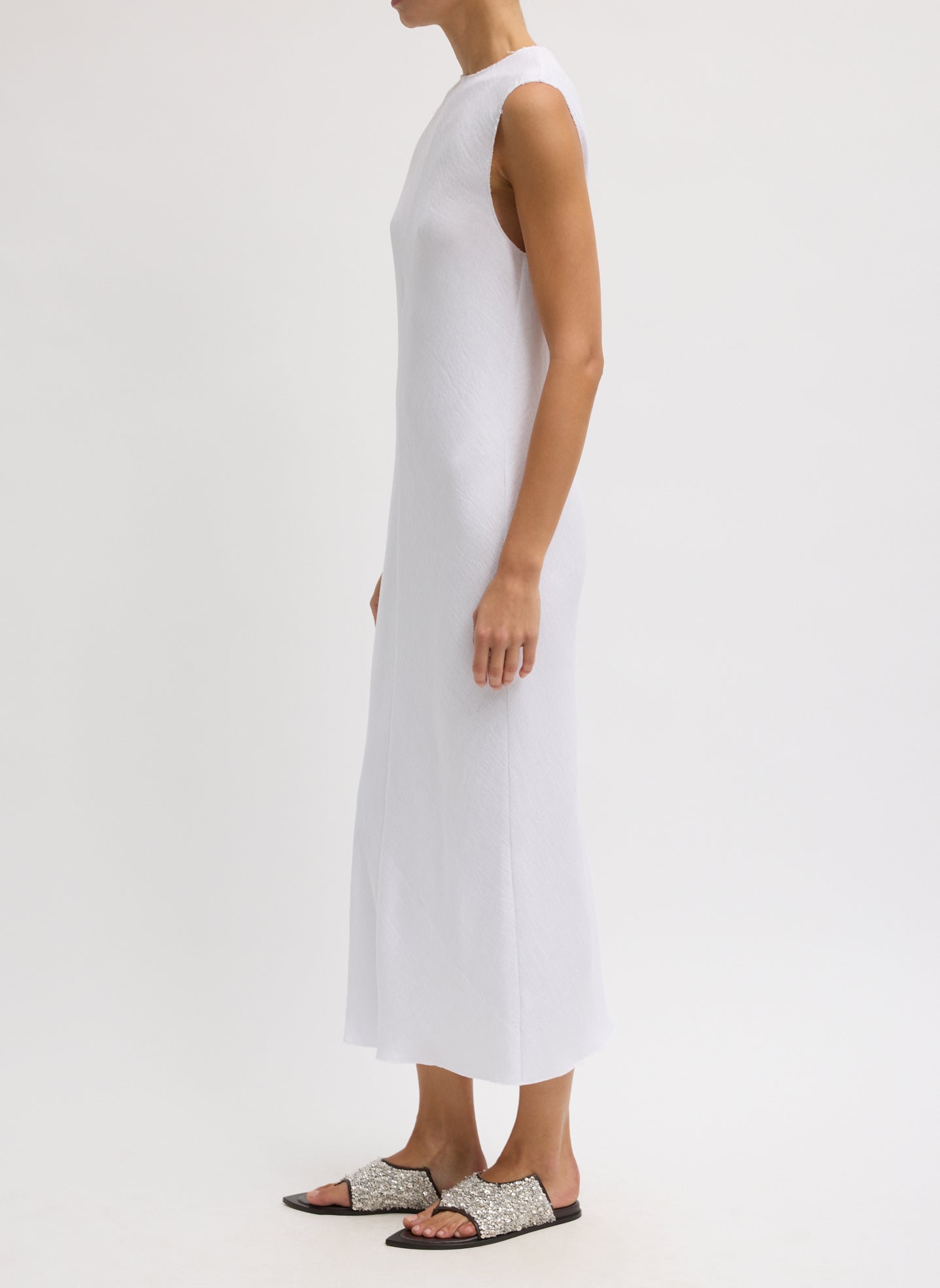 Viscose Plisse Sleeveless Bias Dress | Tibi White
