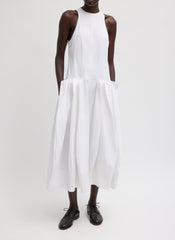 Compact Eco Poplin Pinched Pleat Dress | Tibi White