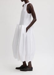 Compact Eco Poplin Pinched Pleat Dress | Tibi White