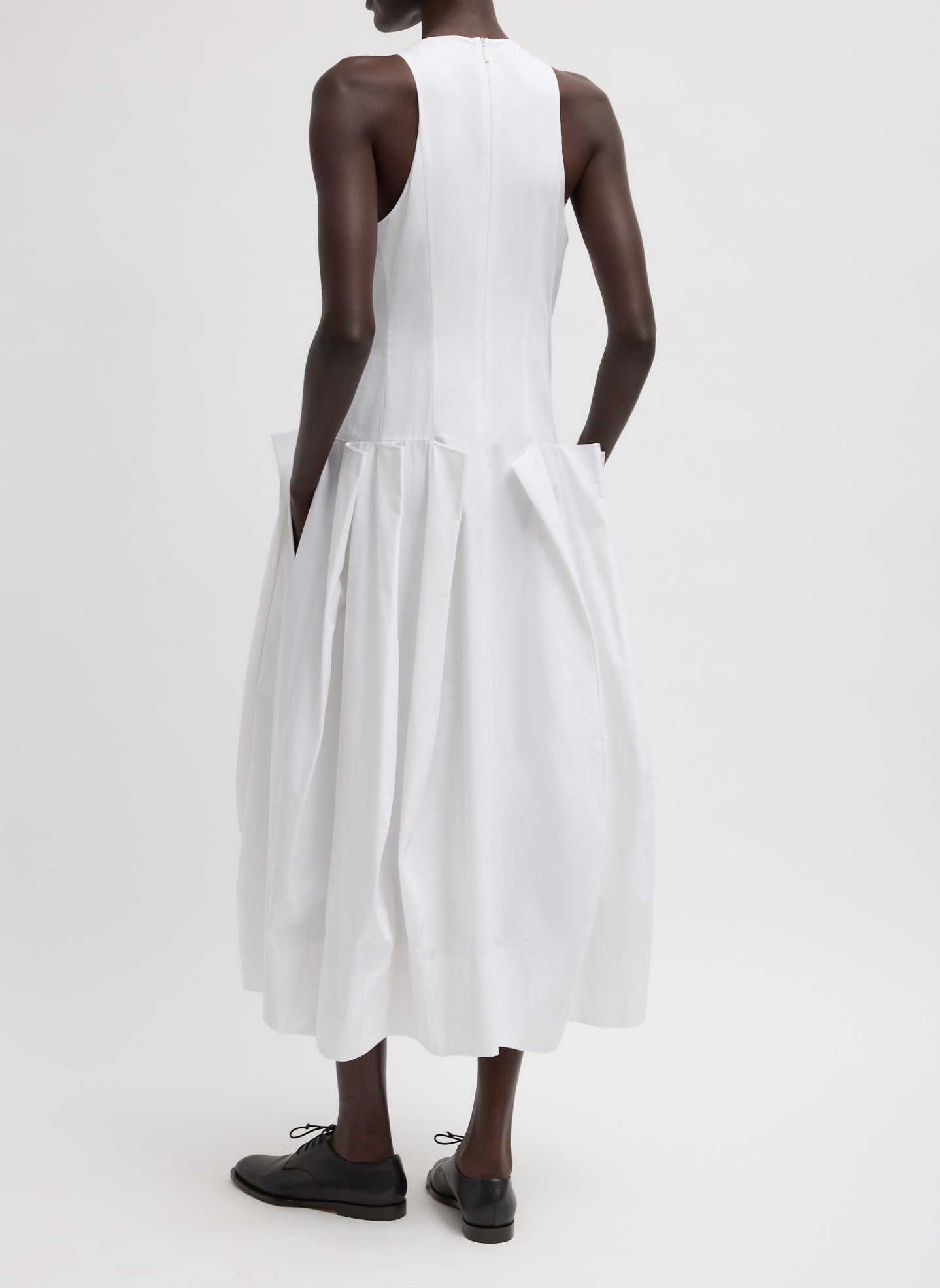 Compact Eco Poplin Pinched Pleat Dress | Tibi White