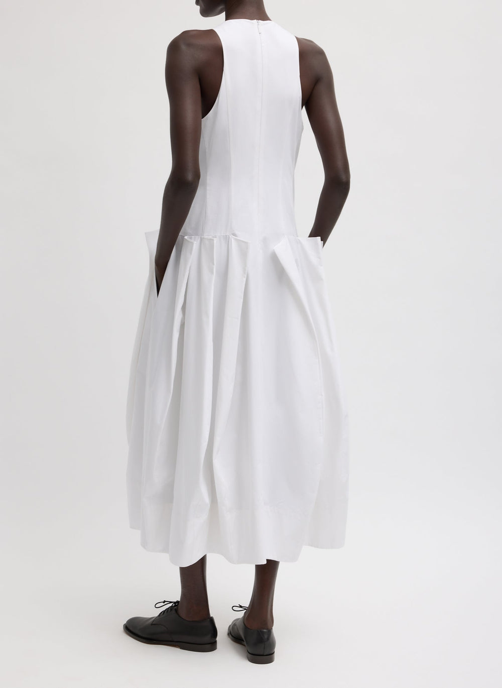 Compact Eco Poplin Pinched Pleat Dress | Tibi White