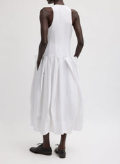 Compact Eco Poplin Pinched Pleat Dress | Tibi White