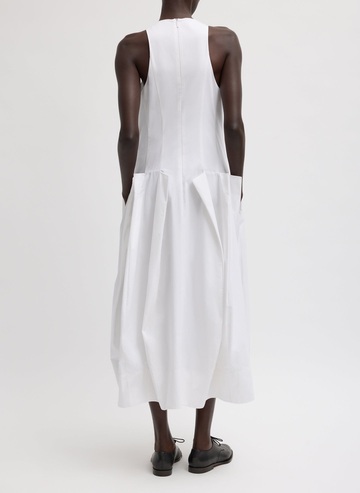 Compact Eco Poplin Pinched Pleat Dress | Tibi White