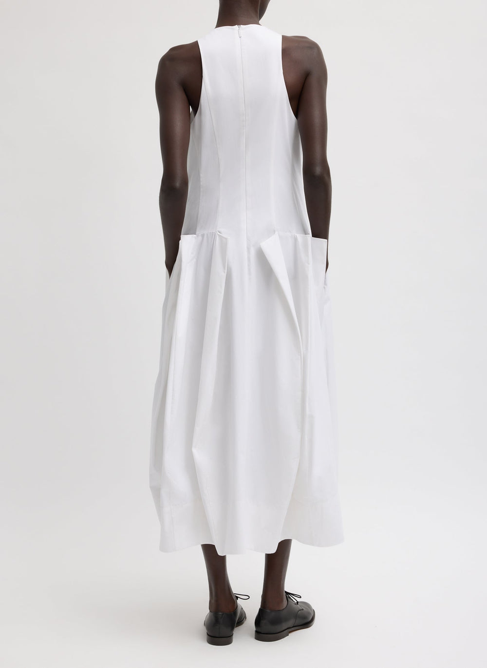Compact Eco Poplin Pinched Pleat Dress | Tibi White