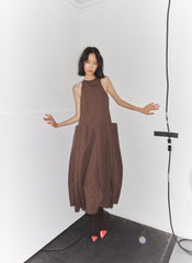 Compact Eco Poplin Pinched Pleat Dress | Tibi Sepia Brown