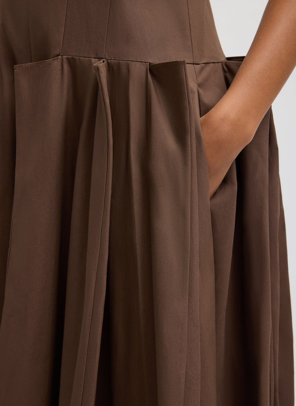 Compact Eco Poplin Pinched Pleat Dress | Tibi Sepia Brown