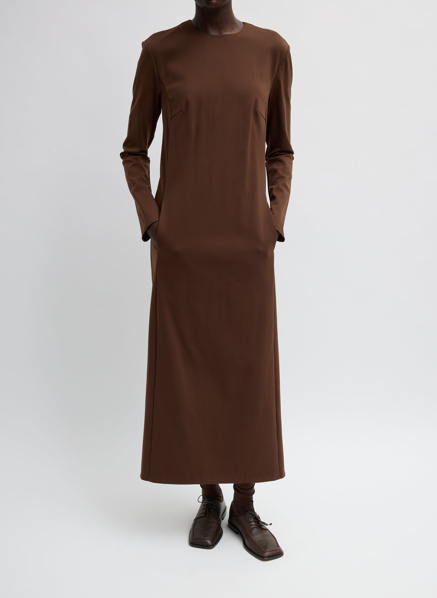 Compact Ultra Stretch Knit Dress With Cut Out Back | Tibi Brown