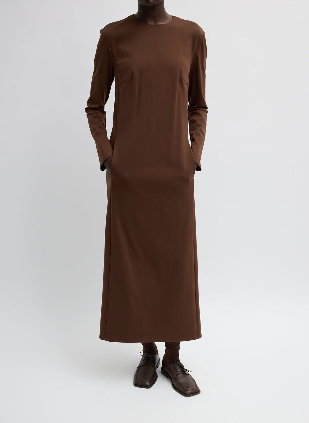 Compact Ultra Stretch Knit Dress With Cut Out Back | Tibi Brown
