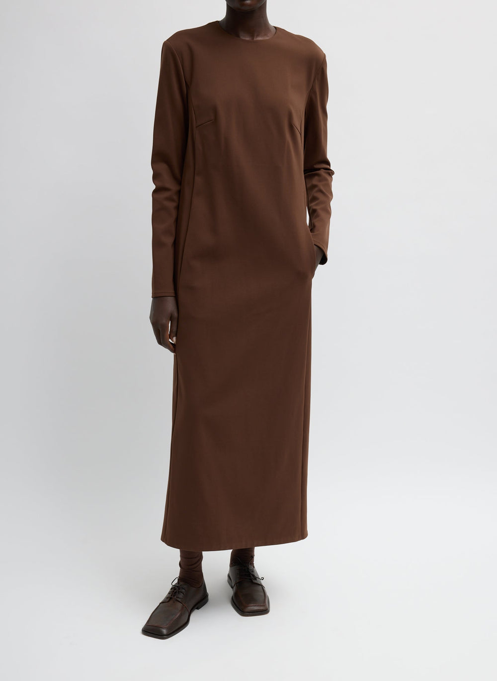 Compact Ultra Stretch Knit Dress With Cut Out Back | Tibi Brown