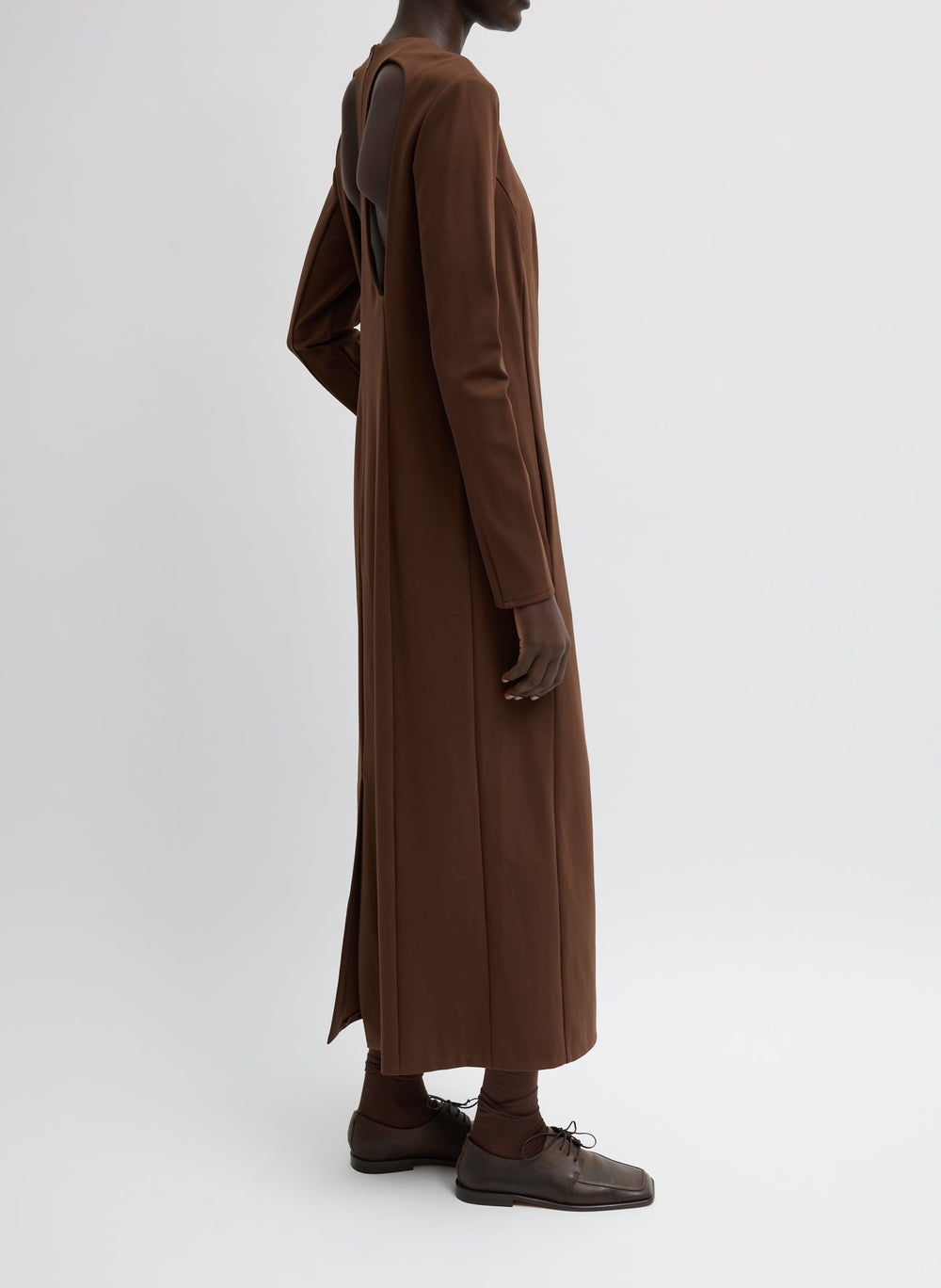 Compact Ultra Stretch Knit Dress With Cut Out Back | Tibi Brown
