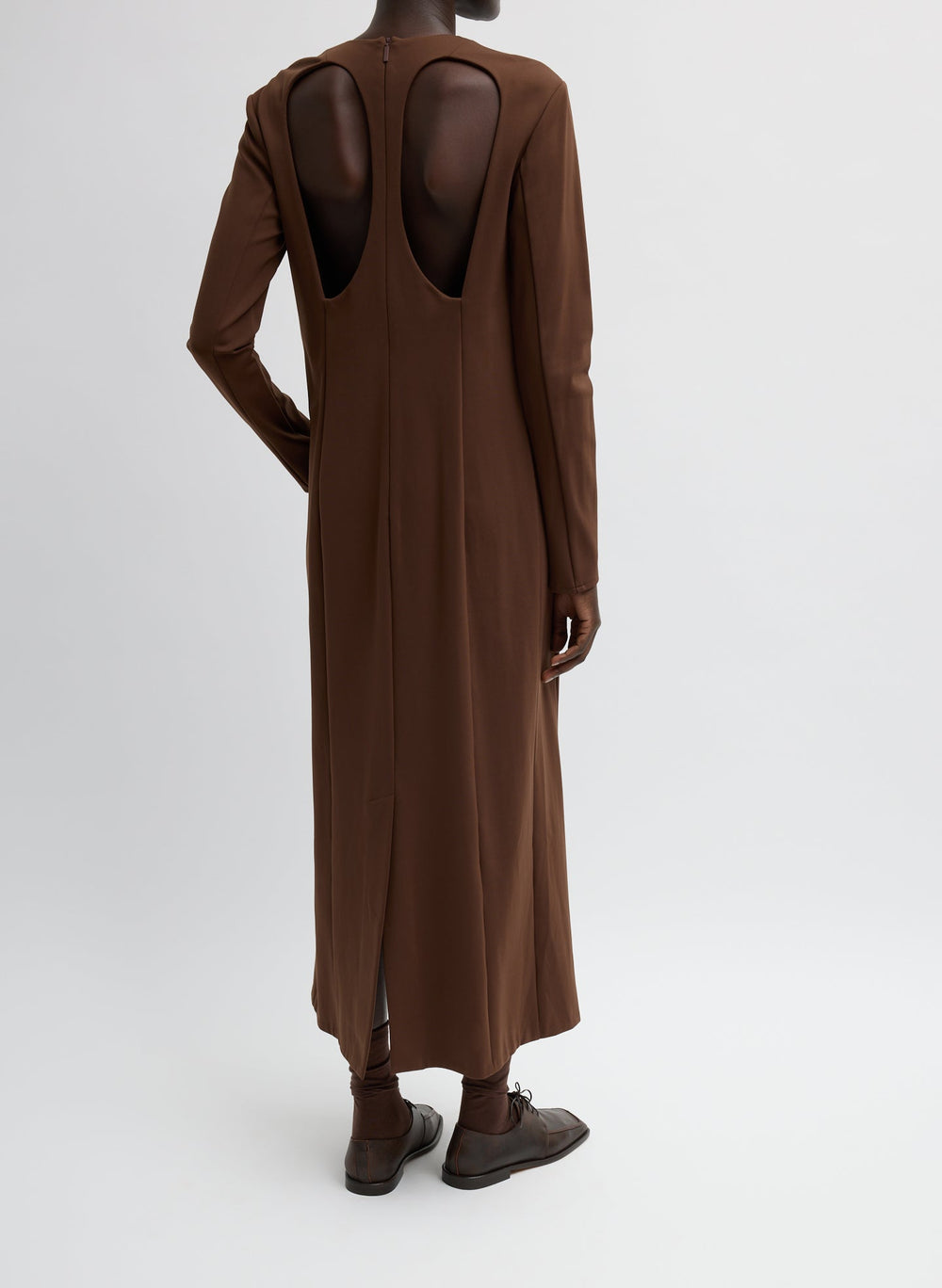 Compact Ultra Stretch Knit Dress With Cut Out Back | Tibi Brown
