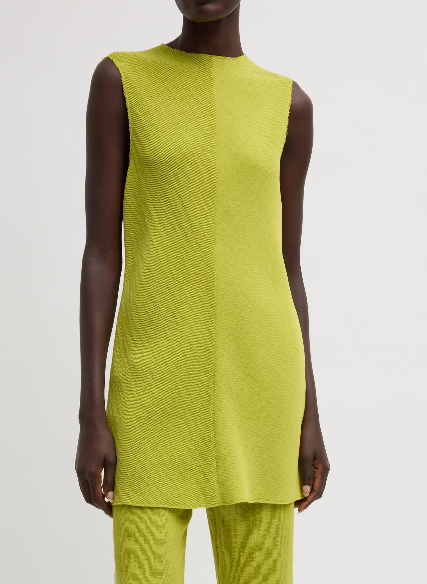 Viscose Plisse Sleeveless Bias Short Tunic Dress | Tibi Pea Pod