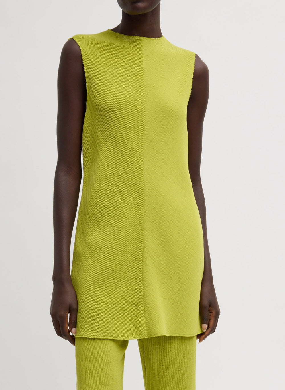 Viscose Plisse Sleeveless Bias Short Tunic Dress | Tibi Pea Pod