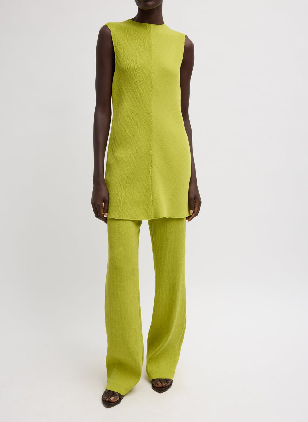 Viscose Plisse Sleeveless Bias Short Tunic Dress | Tibi Pea Pod