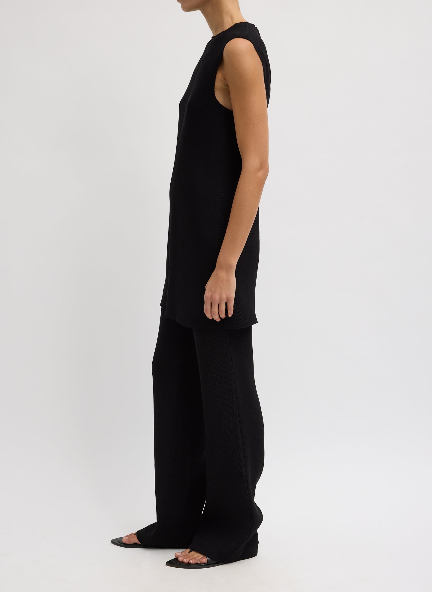 Viscose Plisse Sleeveless Bias Short Tunic Dress | Tibi Black
