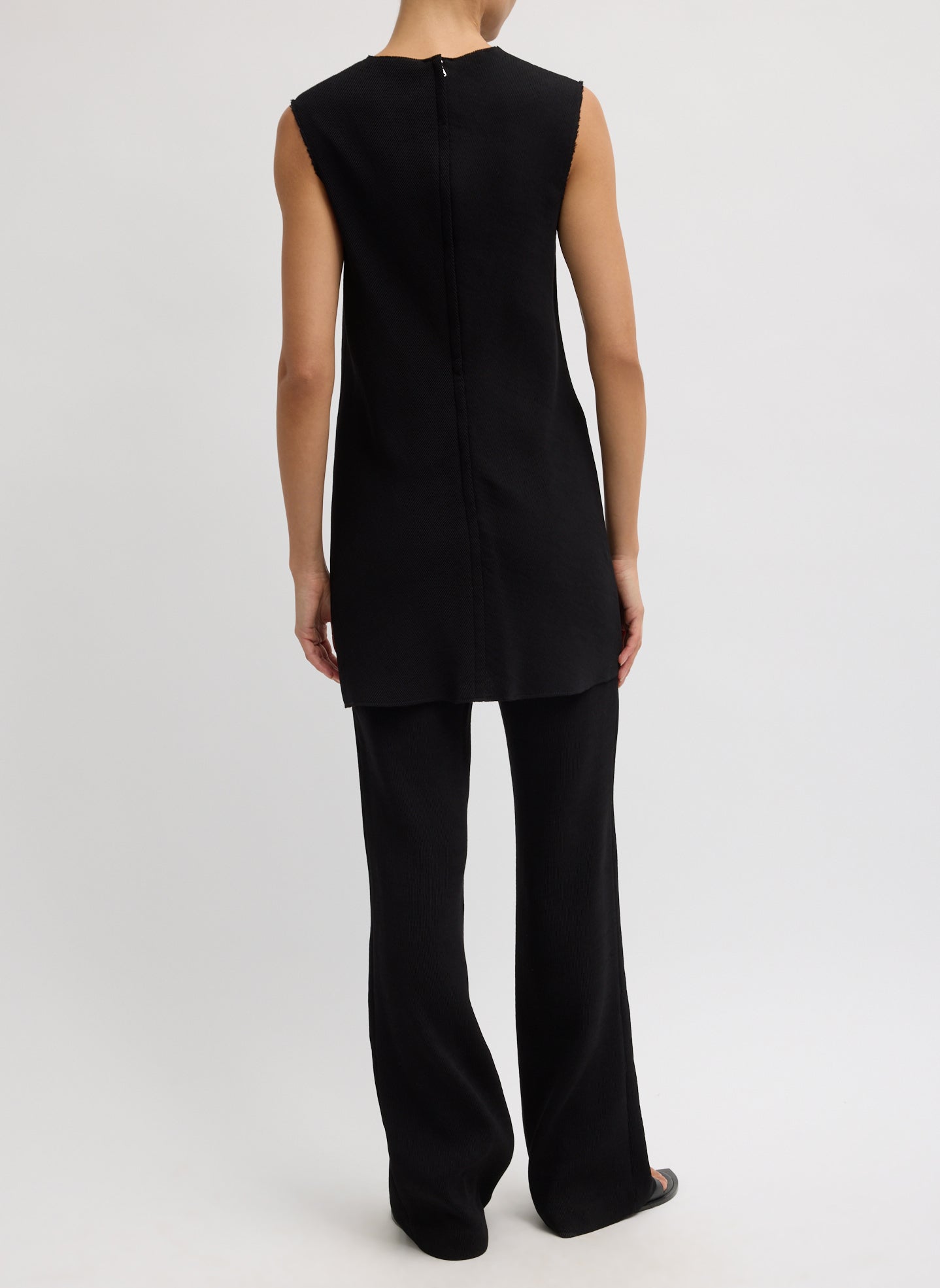 Viscose Plisse Sleeveless Bias Short Tunic Dress | Tibi Black