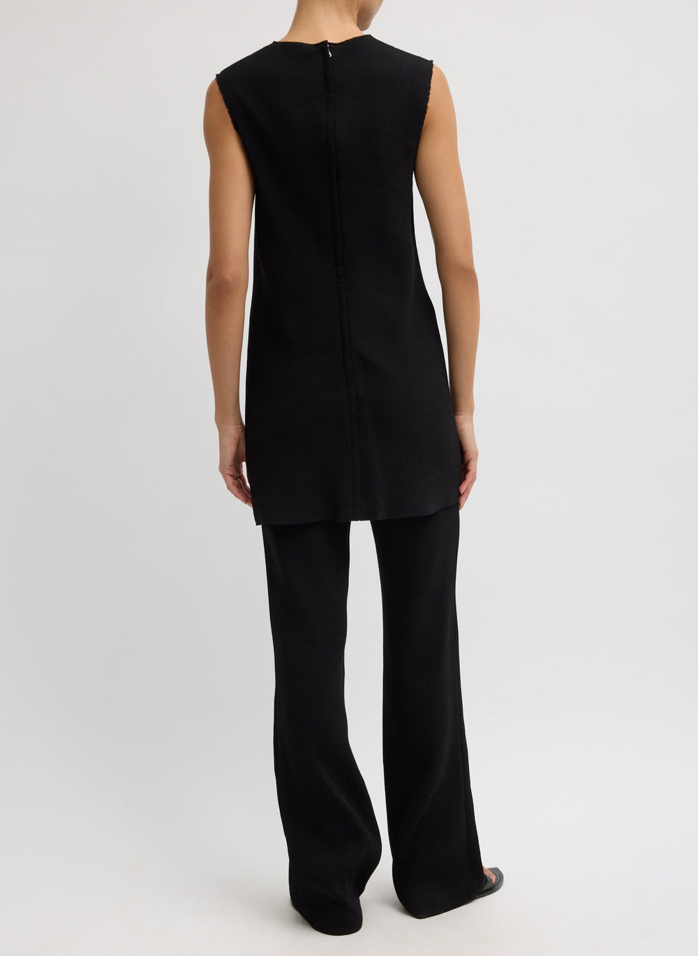 Viscose Plisse Sleeveless Bias Short Tunic Dress | Tibi Black