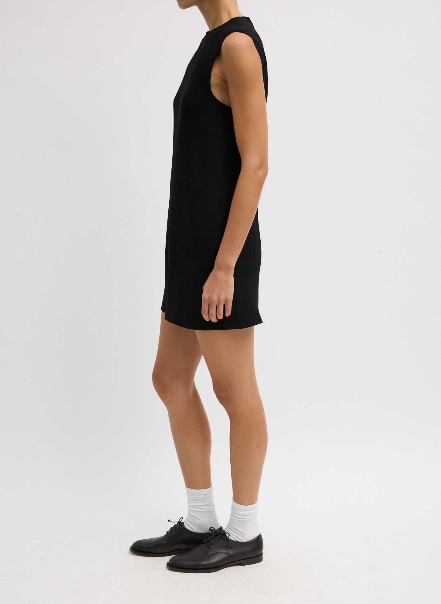 Viscose Plisse Sleeveless Bias Short Tunic Dress | Tibi Black