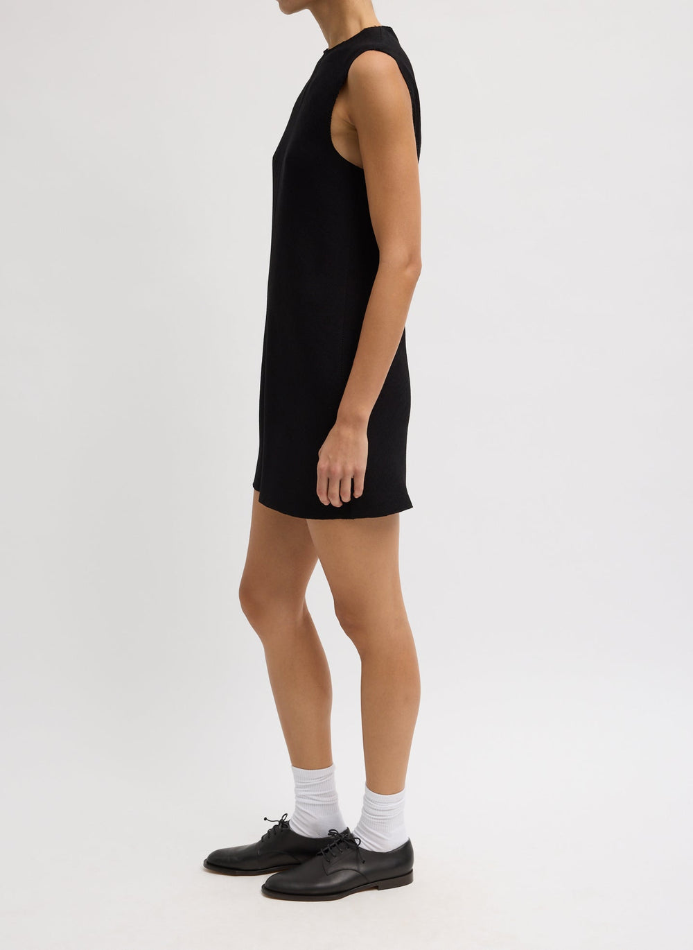 Viscose Plisse Sleeveless Bias Short Tunic Dress | Tibi Black