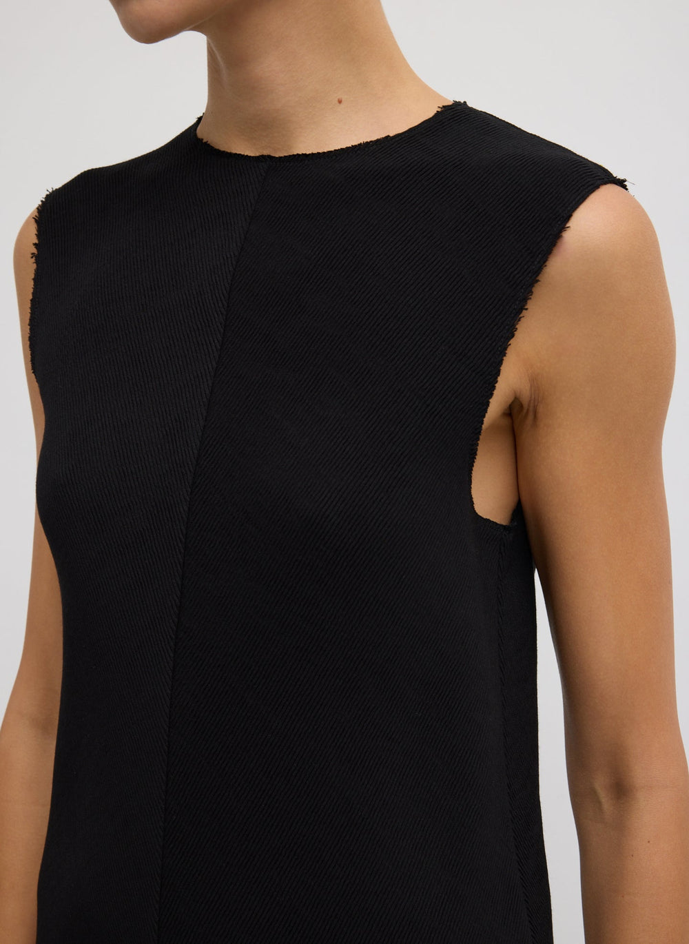 Viscose Plisse Sleeveless Bias Short Tunic Dress | Tibi Black