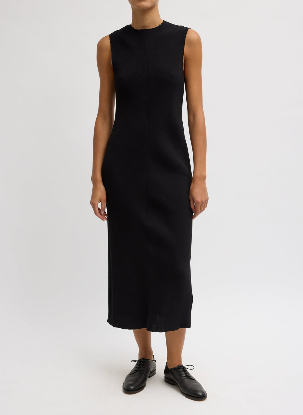 Viscose Plisse Sleeveless Bias Dress | Tibi Black