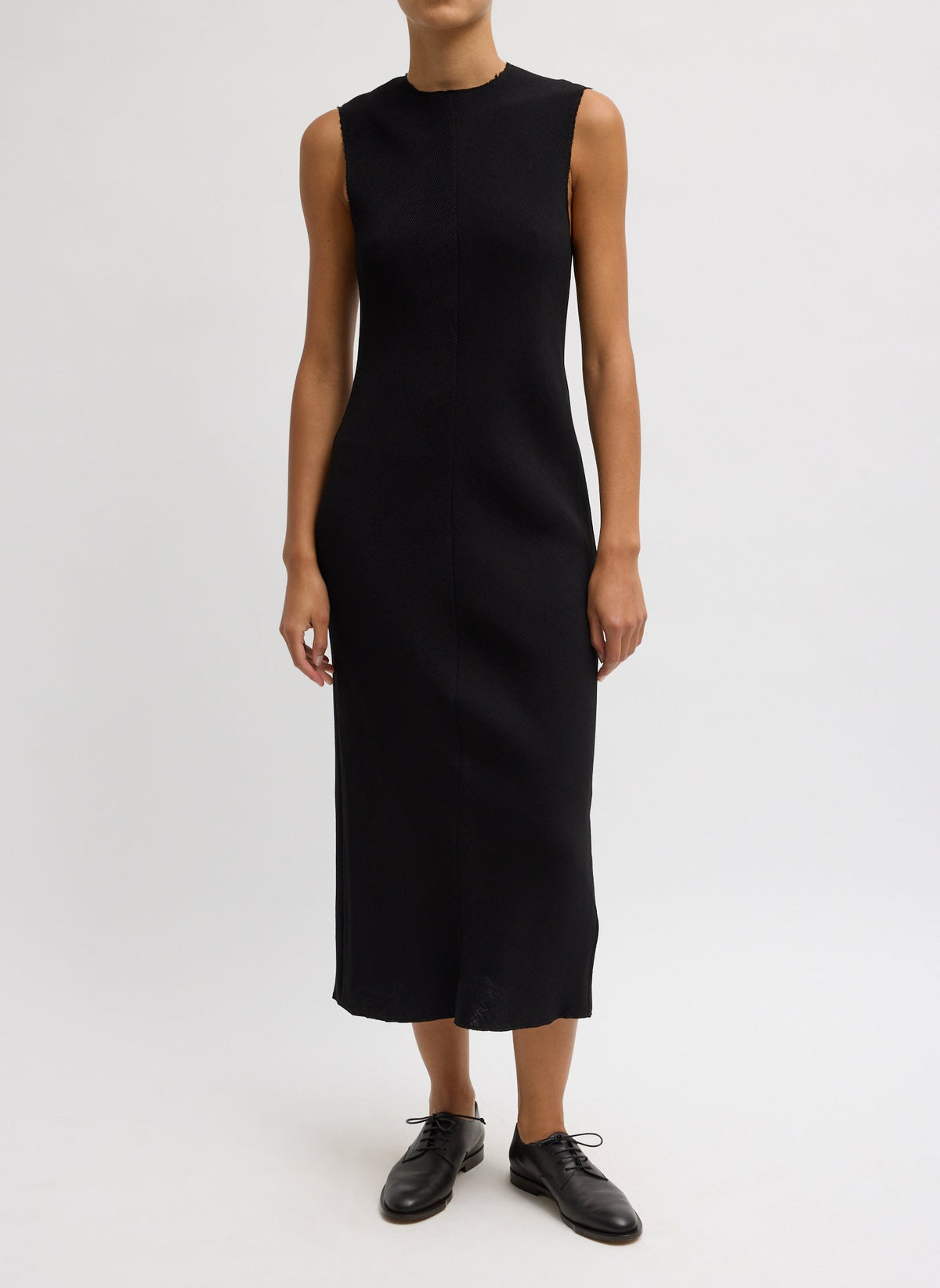 Viscose Plisse Sleeveless Bias Dress | Tibi Black