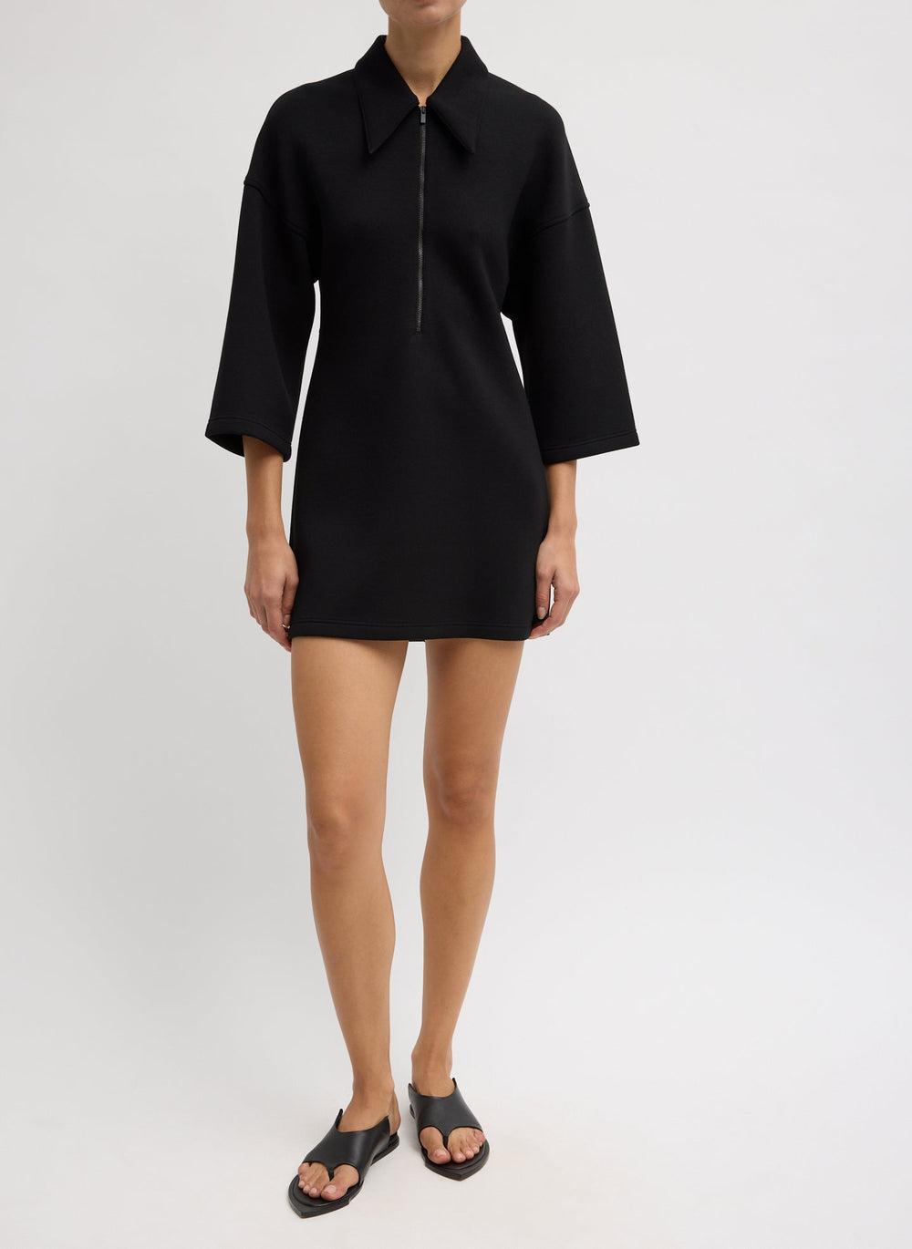 Bonded Viscose Zip Front Short Sleeve Slim Tunic | Tibi Black