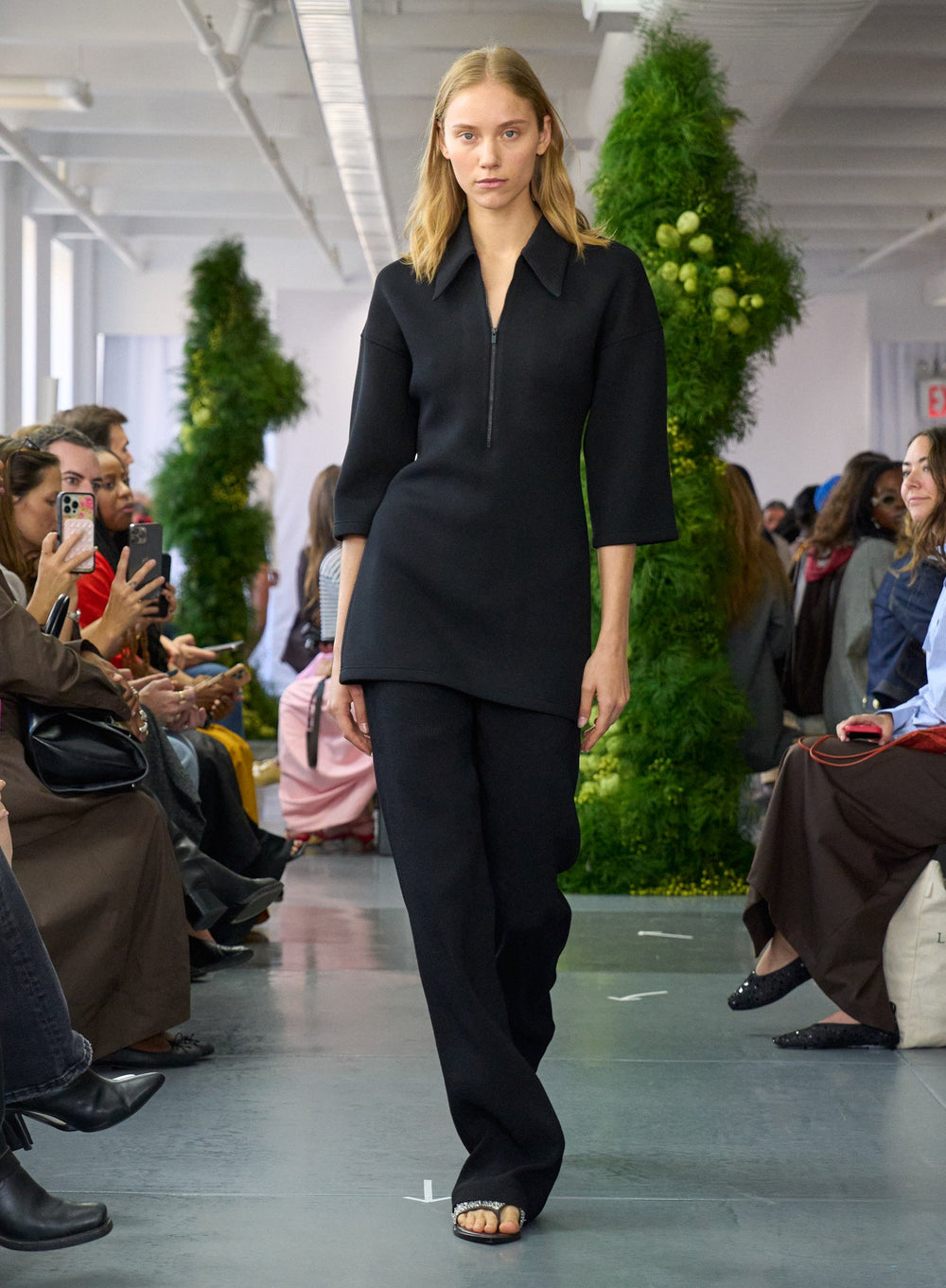 Bonded Viscose Zip Front Short Sleeve Slim Tunic | Tibi Black
