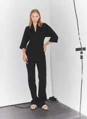 Bonded Viscose Zip Front Short Sleeve Slim Tunic | Tibi Black