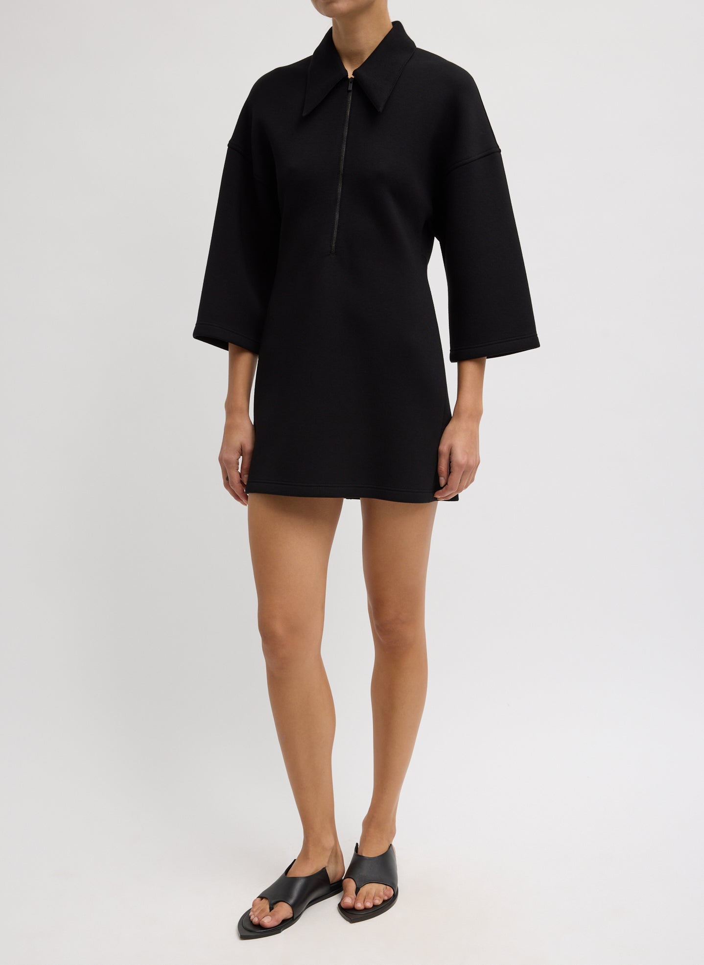 Bonded Viscose Zip Front Short Sleeve Slim Tunic | Tibi Black