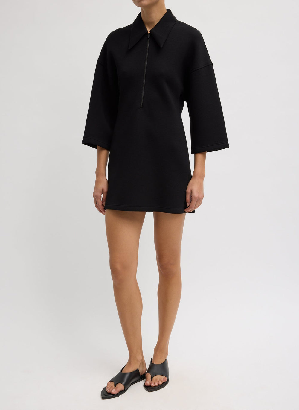 Bonded Viscose Zip Front Short Sleeve Slim Tunic | Tibi Black