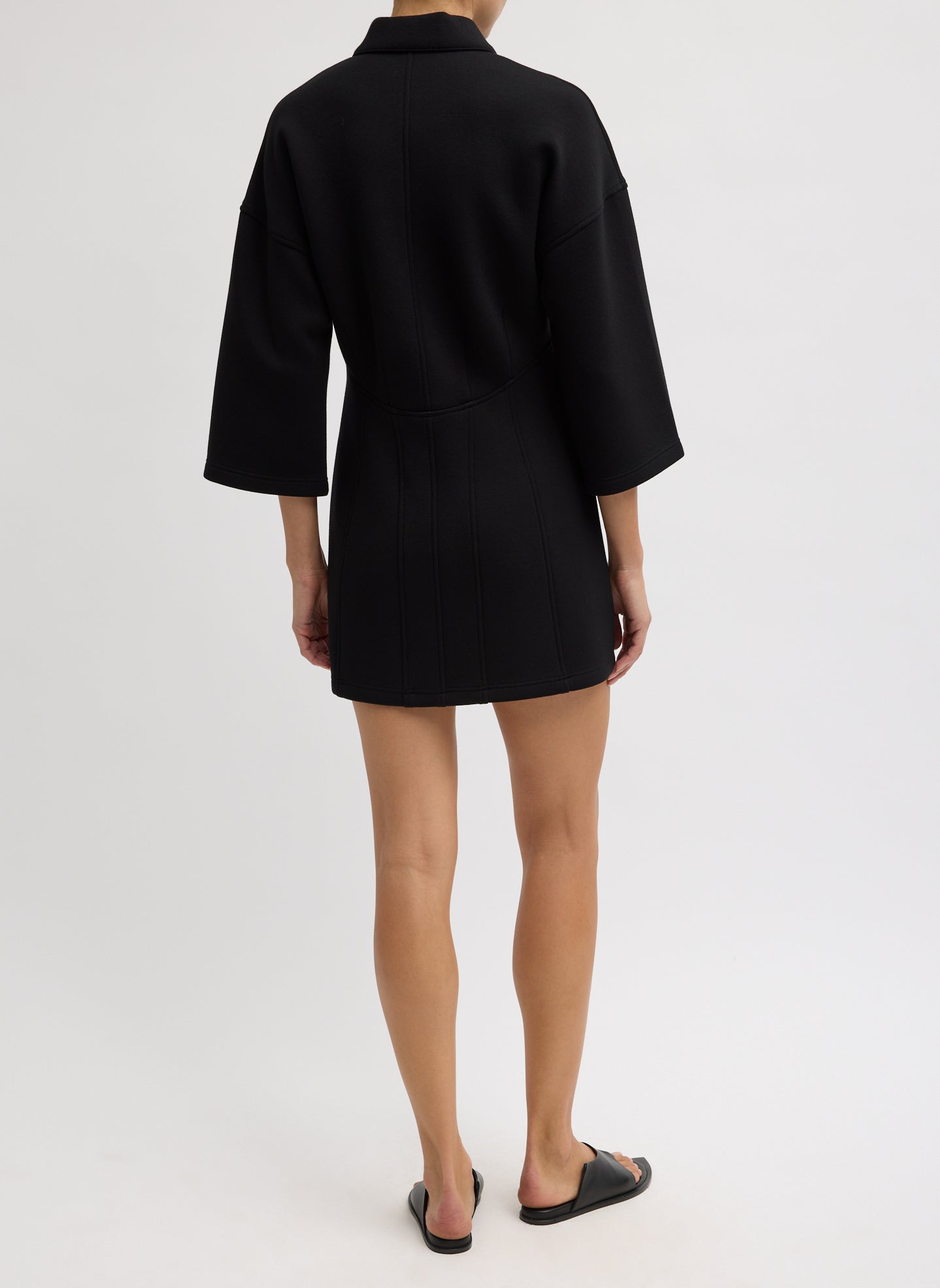 Bonded Viscose Zip Front Short Sleeve Slim Tunic | Tibi Black