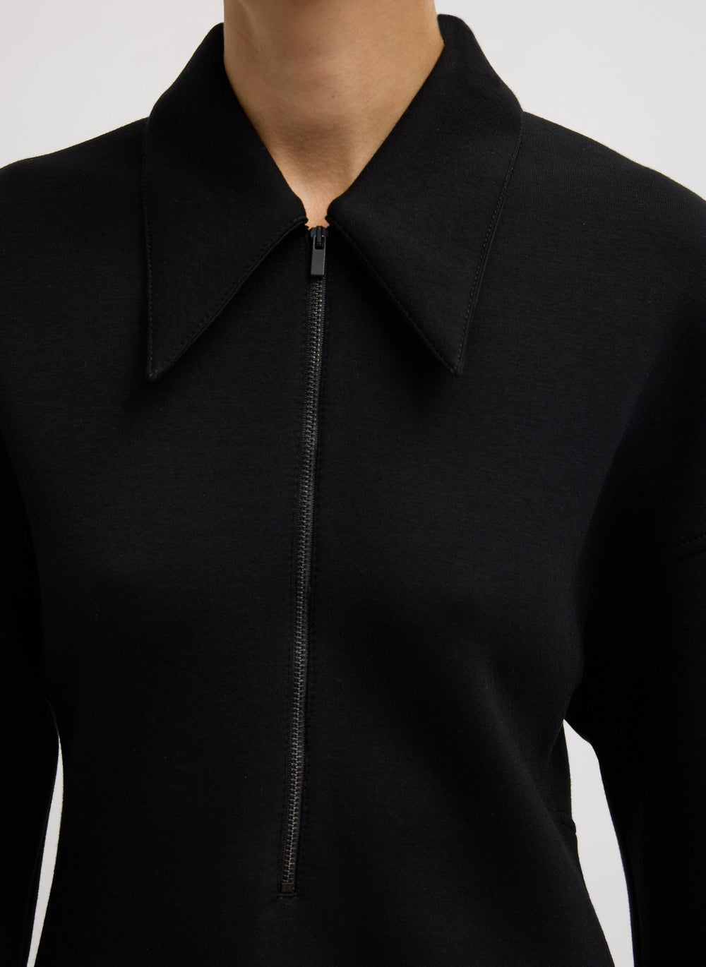 Bonded Viscose Zip Front Short Sleeve Slim Tunic | Tibi Black