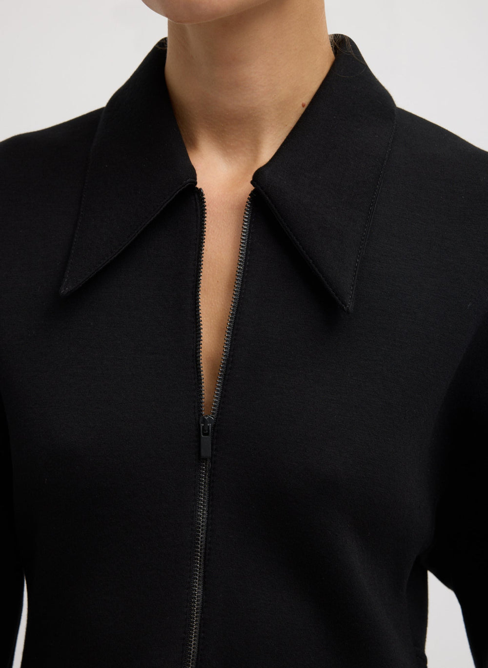Bonded Viscose Zip Front Short Sleeve Slim Tunic | Tibi Black
