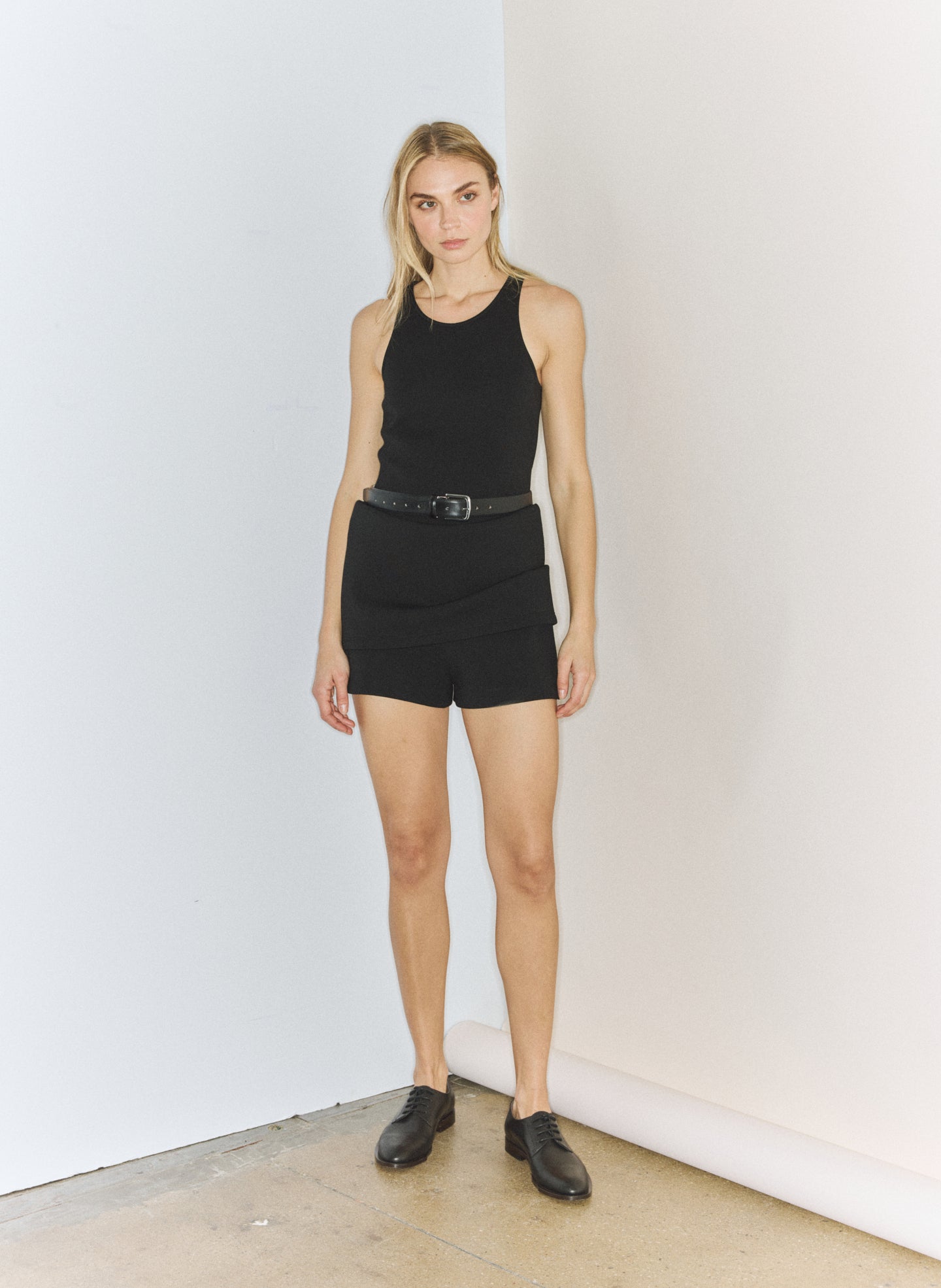 Bonded Viscose Sculpted Sleeveless Tunic Tank | Tibi Black