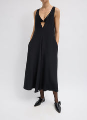 4-Ply Silk V-Neck Dress With Bra | Tibi Black