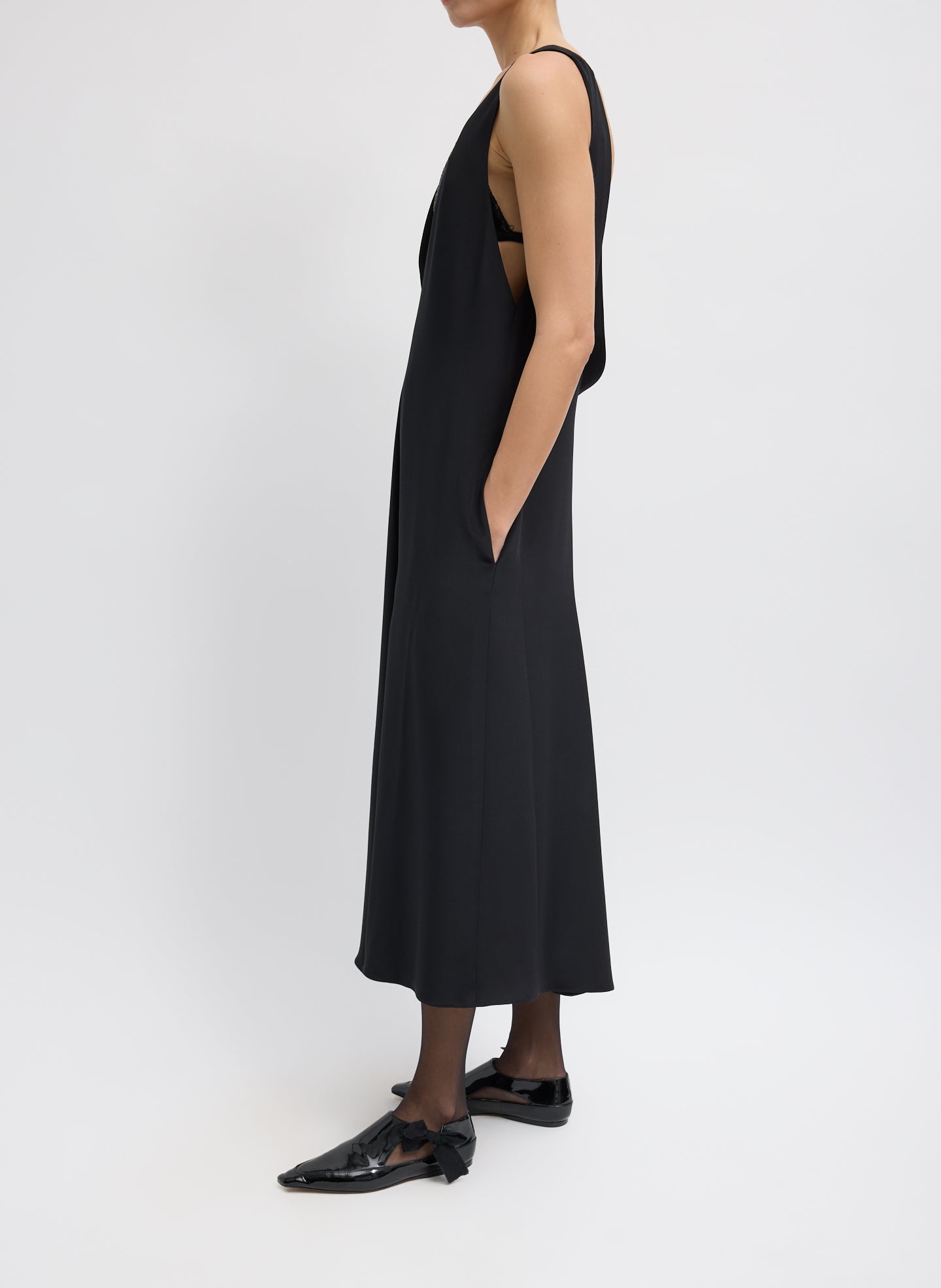 4-Ply Silk V-Neck Dress With Bra | Tibi Black