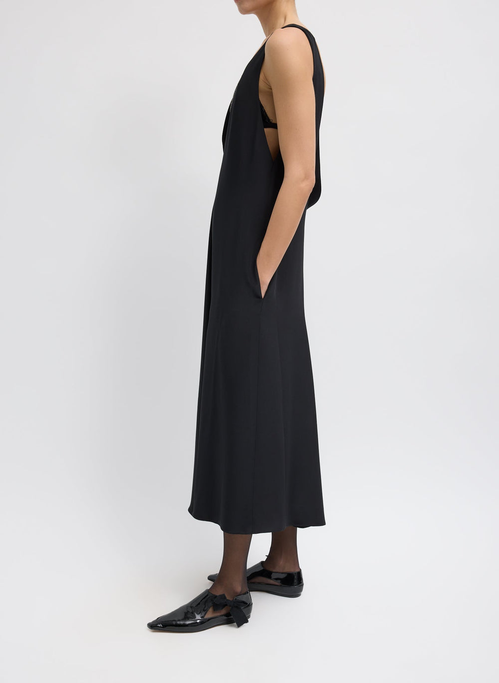 4-Ply Silk V-Neck Dress With Bra | Tibi Black