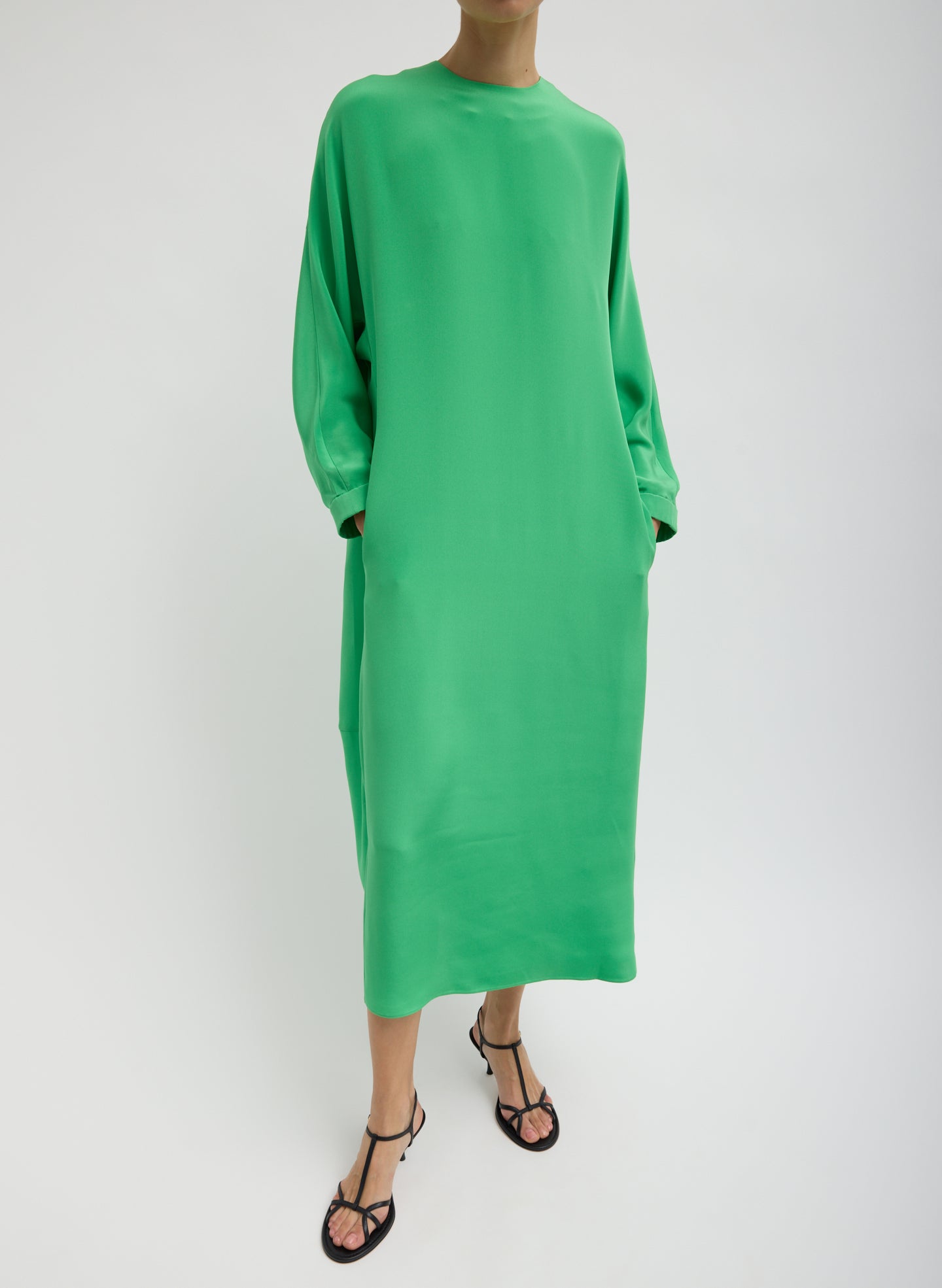 4-Ply Silk Long Sleeve Cocoon Dress | Tibi Green
