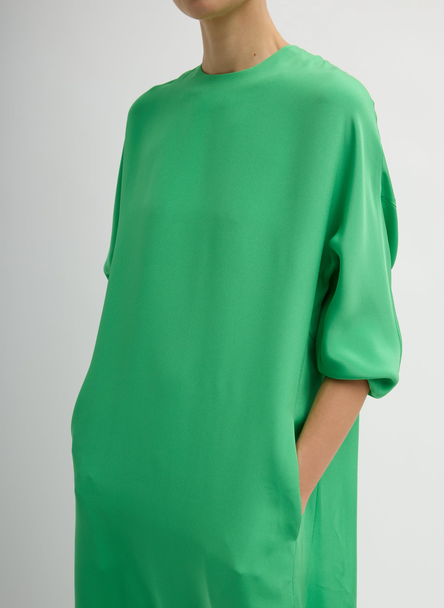 4-Ply Silk Long Sleeve Cocoon Dress | Tibi Green