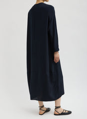 4-Ply Silk Long Sleeve Cocoon Dress | Tibi Dark Navy