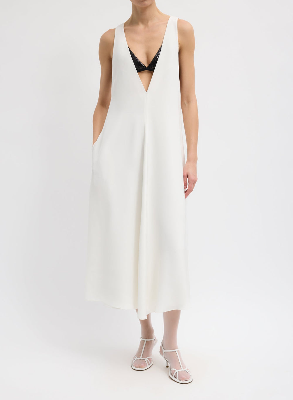 4-Ply Silk V-Neck Dress With Bra | Tibi Ivory