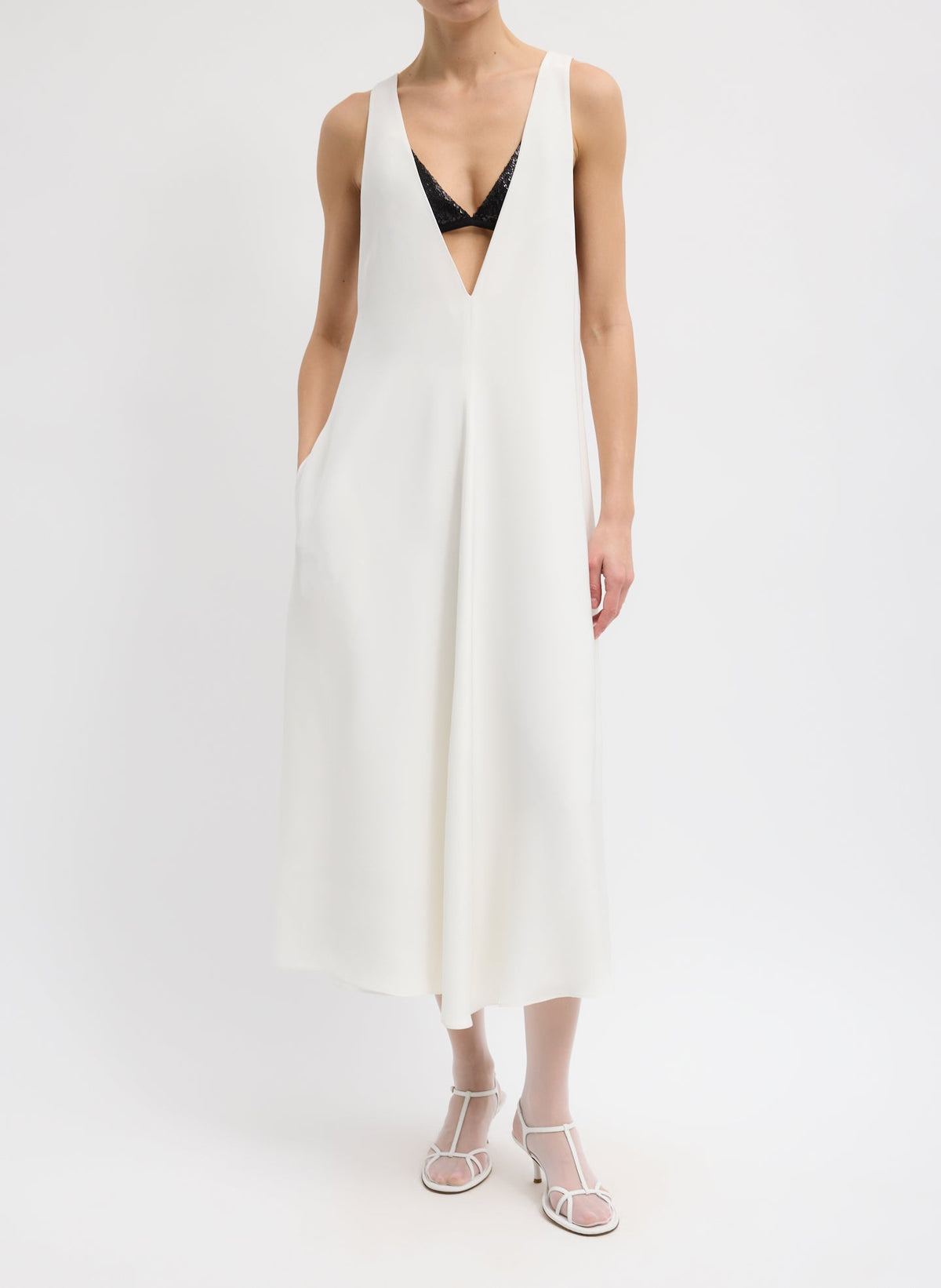 4-Ply Silk V-Neck Dress With Bra | Tibi Ivory